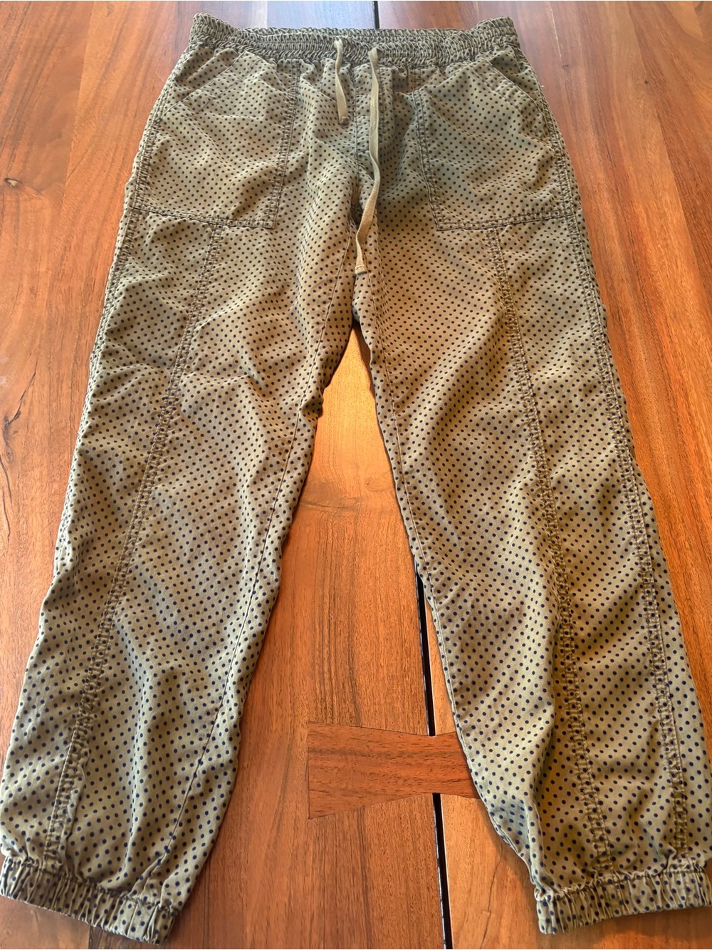 Anthropologie Olive Green Polka Dot Cropped Jogger Pants